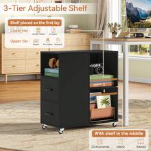 Mobile File Cabinet, Office Filing Cabinet With Open Shelves And Drawers, Under Desk File Cabinet - 黑色 - 查看 4
