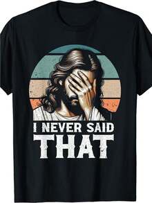 T-Shirt Nera Casual Da Uomo, Disponibile Anche In Taglie Forti, Con Una Grafica Retrò Che Riporta La Scritta "I NEVER SAID THAT" E Strisce Turchesi, Beige E Arancioni. Questa Com - 後退 - 查看 1