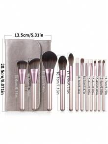 ronshadow Champagne Purple Gradient Handle 12pcs Makeup Brush Set, Face Powder Brush + Blush Brush + Foundation Brush + Eye Blending Brush + Detail Concealer Brush, With Silver Pouch, Beginner Friendly - Dusty Purple - View 8