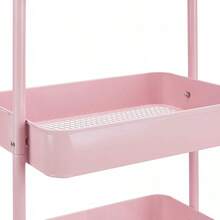 3-Tier Rolling Kitchen Cart White Rolling Utility Cart With Wheels Storage Organizer For Home Office - Dusty Pink - View 6