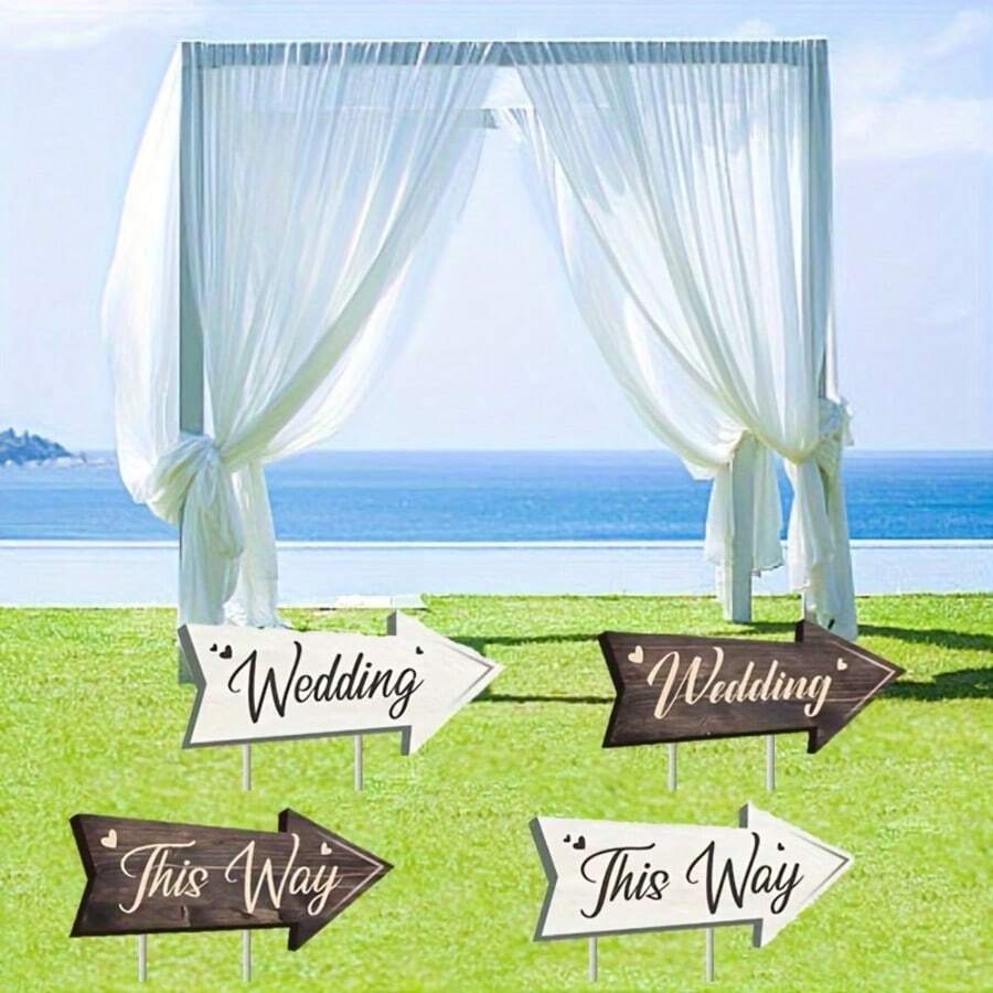 4pcs Wedding Directional Signs With Ground Stakes, Corrugated Plastic Wedding Yard Signs, Wedding Decor Arrow Directional Signs - A - View 1