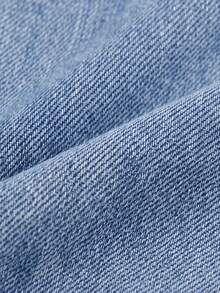 1 pieza Shorts vaqueros desgastados con estampado de letras de moda casual para niñas preadolescentes primavera/verano - Lavado ligero - Ver 6