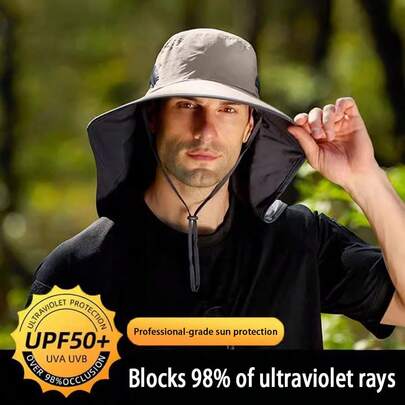 1 pieza Sombrero de sol reversible, sombrero de cubo para pesca al aire libre con máscara facial, cobertura de cuello, malla transpirable para hombres y mujeres