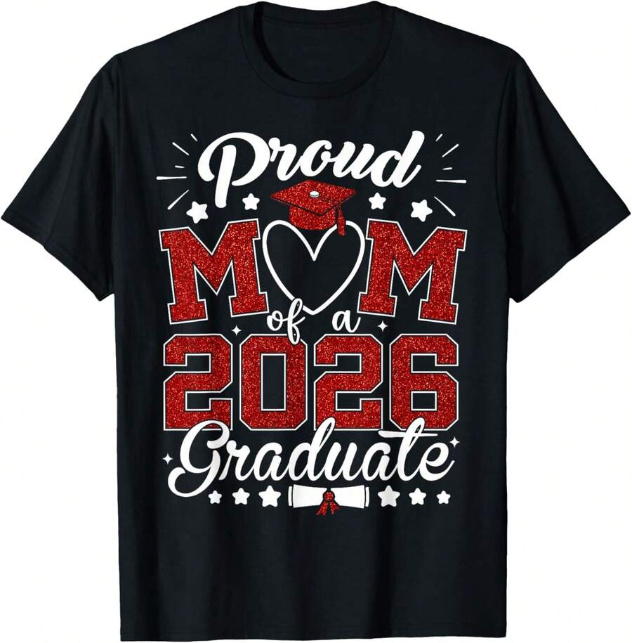 Proud Mom Of A 2026 Graduate Senior Class Of 2026 Graduation T-Shirt - 黑色 - 查看 1