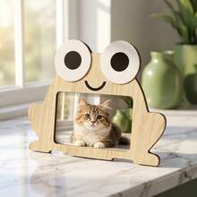 1PC Cartoon Frog & Bear Wooden Photo Frame, Cute Desktop Decor, Adorable Pet Photo Display Stand - Picture Frame - View 1