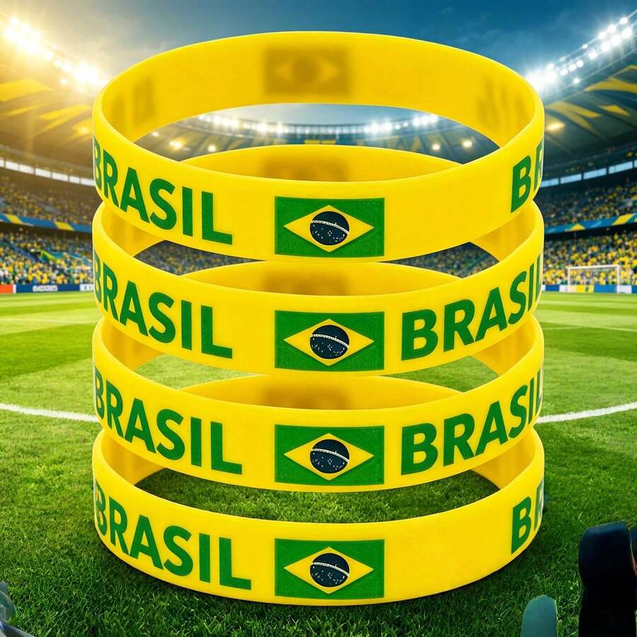 6Pcs Brazil Themed Silicone Bracelets National Color Unisex Wristbands Casual Sports Match Decor Accessories Fan Jewelry Daily Wear Holiday Party Men Women PEOC - 6-piece Bracelet Jewelry Set - View 1
