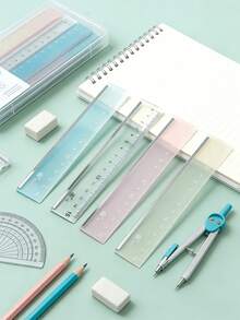 1pc/5pcs/15pcs 15cm Single-Sided Scale Transparent Plastic Straight Ruler, Suitable For Classroom Learning, Office Drawing, Essential School Supplies For Students, Back To School - Single Piece - View 2