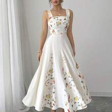 Vestido de línea A con estampado de patchwork en la cintura para mujer, elegante para vacaciones, viajes y uso diario, sin mangas - Rosa vieja - Ver 7