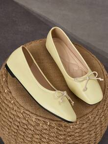 WHDXY Women's Soft-Soled Casual Shoes With Delicate Yellow Bow Accent, Square Toe Ballet Flats Suitable For Spring/Summer Outfits, Fashionable For Daily Wear And Dates - Yellow - View 5