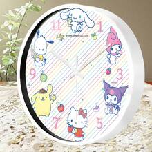 Miniso Sanrio Characters Wall Clock With Hello Kitty, Cinnamoroll, My Melody, Kuromi, Pompompurin & Pochacco, Rainbow Stripes & Cute Snacks Design Perfect For Bedroom, Living Room & Dining Room Decor - White - View 8