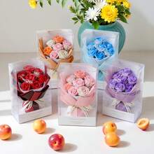 Mini 7-Rose Deluxe Artificial Rose Bouquet Gift Box, Packaged In A Transparent Gift Box With Red Artificial Roses. Ideal As A Party Bridesmaid Gift, Graduation Gift, Valentine's Day Gift, Birthday Gift, New Year's Gift, And Home Decoration. - Mini Bouquets - View 2
