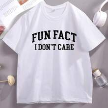 Maglietta "Fun Fact I Don't Care", divertente, in cotone, a maniche corte, per uomo e donna, maglietta con stampa "Fun Fact", morbida, traspirante e ampia - Bianco - Visualizzare 2