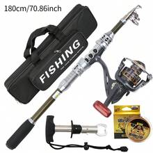 Carbon Fiber Fishing Rod & Reel Combo With Metal Spool Fishing Line Fish Gripper Double Layer Storage Bag All-Water Portable Kit - Black - View 8