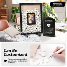 Wooden Creative Heart-Shaped Guest Book,Wedding Card Box With Photo Frame,Wooden Wedding Signage,,Wedding Reception Card Holder,Rustic Wedding Decor, Suitable For Anniversary, Birthday And Special Occasions,Collecting Heartfelt Messages - 黑色方款 - 查看 5
