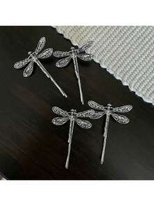 2 Stück elegante Vintage Libellen Haarspangen, minimalistische Metalllegierung Haarnadeln, 5cm/1.97in, geeignet für tägliche Dekoration von Frauen, Lässig, Formell, Reisen, Schule, Party, Geschenk, Haarklammern - Antiksilber - View 1