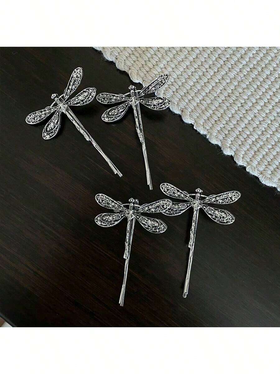 2 Stück elegante Vintage Libellen Haarspangen, minimalistische Metalllegierung Haarnadeln, 5cm/1.97in, geeignet für tägliche Dekoration von Frauen, Lässig, Formell, Reisen, Schule, Party, Geschenk, Haarklammern - Antiksilber - View 1