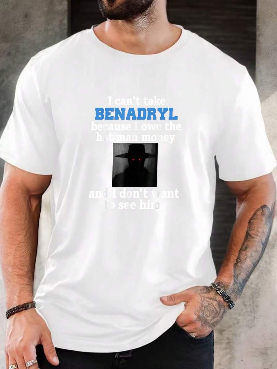 Tricou bărbați din bumbac pur, cu mânecă scurtă, guler rotund, casual, cu imprimeu grafic amuzant, citat "Omul Invizibil", respirabil, ușor, pentru vară și purtare zilnică, croială relaxată, idee de cadou european pentru vacanță, Crăciun, Anul Nou și Ziua Îndrăgostiților, top original, din material moale și confortabil, ușor de asortat cu blugi și pantaloni scurți, ideal pentru ieșiri casual și întâlniri cu prietenii - alb - View 1