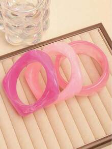 3pcs Pink Acrylic Bangle Set, Elegant Minimalist Dyed Bracelet Combination, Can Be Worn Separately Or Stacked, Suitable For Daily Wear And Vacation - Multicolor - View 3