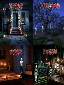 90cm Fluoreszierende Halloween Skelett Dekoration, Ganzkörper leuchtendes verstellbares Gelenk Skelett, Kunststoff Horror Hängedekoration, geeignet für Innen-/Außenbereich Garten, Terrasse, fluoreszierend grüne Skelett Figur, wiederverwendbare Halloween Themen Veranstaltung Dekoration, Halloween Dekoration, Halloween Deko, Halloween Party Zubehör - mehrfarbig - Übersicht 5