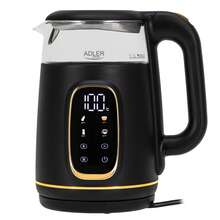 Adler غلاية كهربائية زجاجية من أدلر AD 1305 BG، سعة 1.7 لتر، قدرة 2200 واط، مزودة بتحكم في درجة الحرارة من 40 إلى 100 درجة مئوية، شاشة LED، لوحة لمس، 5 برامج للشاي والقهوة، وظيفة الحفاظ على الحرارة لمدة ساعتين، قاعدة دوارة 360 درجة، فلتر مضاد للترسبات الكلسية، إيقاف تشغيل تلقائي، غلاية لاسلكية باللونين الأسود والذهبي - قابس اتحاد أوروبي نوع E (220 إلى 240 فولت) - مشاهدة 4