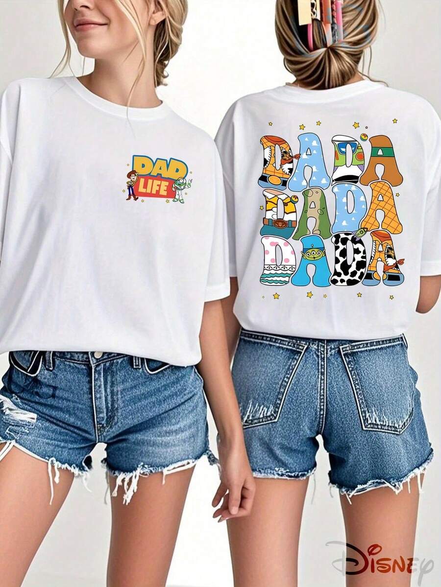 Officially Licensed Disney Product, DADA Toy Story Print Women's 100% Cotton T-Shirt - Creative Cartoon Print, Breathable And Lightweight Fabric, Regular Round Neck Summer Casual Shirt, Disney Shirt, Holiday Gift, 100% Pure Cotton High-Quality T-Shirt, Fit Well, Unisex, Perfect Gift, Free Shipping. - trắng - Xem 1