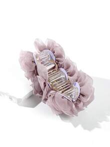 1pc Women's Solid Color 3D Double-Sided Mesh Ruffle Rose Flower Hair Clip, Suitable For Daily Wear And Party Matching Summer Hair Accessories Beach Claw Clips - Purple - View 6