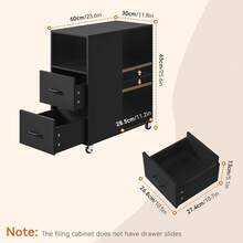 Mobile File Cabinet, Office Filing Cabinet With Open Shelves And Drawers, Under Desk File Cabinet - 黑色 - 查看 7