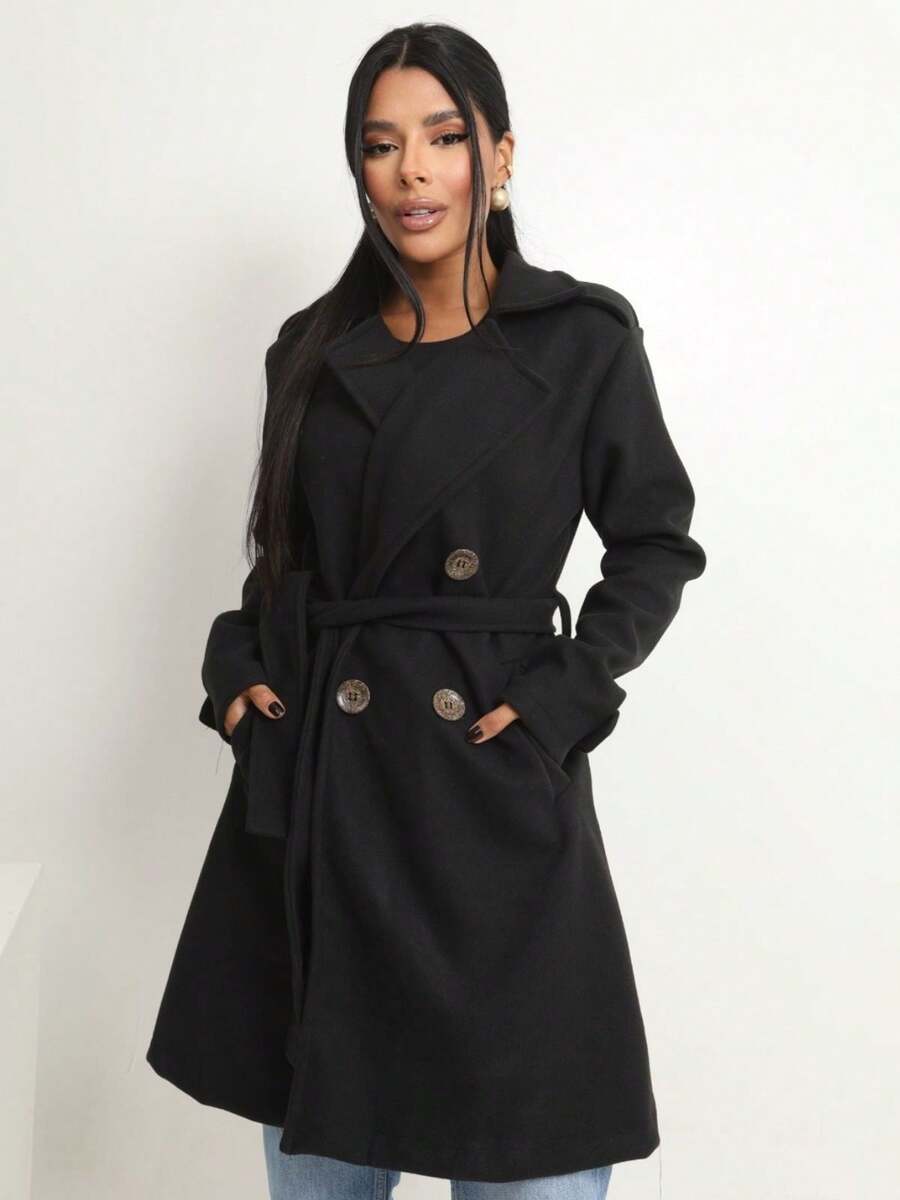 Women's Overcoat, Elegant, Fitted Winter La Batida Style - 黑色 - 查看 1