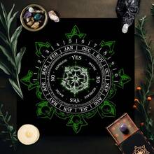 1 Peça Toalha de Mesa de Tarot com Fases da Lua Celestial, Pano de Altar com Roda Astrológica, Tapete de Adivinhação de Bruxaria para Leitura de Tarot, Meditação - Preto - Visão 1