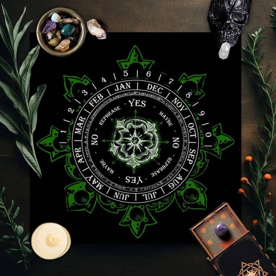 1 Peça Toalha de Mesa de Tarot com Fases da Lua Celestial, Pano de Altar com Roda Astrológica, Tapete de Adivinhação de Bruxaria para Leitura de Tarot, Meditação - Preto - Visão 1