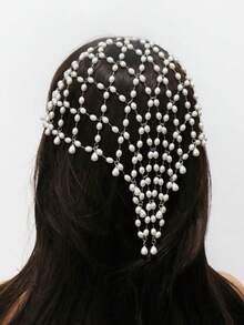1pc Elegant Shiny Pearl Headchain, Fashion Jewelry Accessory For Women, Suitable For Bride, Wedding, Party Dress - Silver - View 3