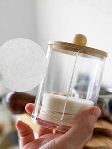 Acrylic Storage Box With Bamboo Lid/Transparent Lid - Transparent Cotton Swab, Cotton Ball And Dental Floss Holder For Bathroom Storage - Multi-Functional Storage Box For Vanity Essentials - A - View 6