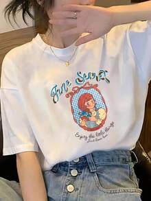 Cute Y2K Style Summer Top.1pac. Cute Y2K Style Summer Top. Women's 100% Cotton Oversized T-Shirt - Longline Casual Top, Cute Sailor Design, Loose Fit Black Tee, For Daily And Themed Events, Machine Washable, Summer Streetwear, Comfortable Graphic T-Shirt, Anti-See-Through Fabric. Perfect For Casual Wear. - 白色 - 查看 3