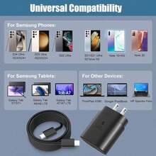 Bộ sạc siêu nhanh 25W, Bộ sạc tường USB-C tương thích với Samsung Galaxy S23 Plus S24 S22 Ultra/S22+/S25, Note 10+/Note 20/S20/S21, Z Fold 4/Z Flip 4, Galaxy Tab S7/S7+/S8/S8+/S8 Ultra, Bộ sạc USB C kèm cáp sạc nhanh 3.3/6.6ft, Tương thích với Oppo và các điện thoại di động khác, Bộ sạc tiêu chuẩn Mỹ 25W, Bộ sạc siêu nhanh - Xem 9