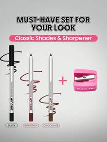 SHEGLAM [4 pcs] Boldline Set de Delineador en Gel Multifunción de Larga Duración y Sacapuntas - Negro + Borgoña + Chocolate - Ver 2