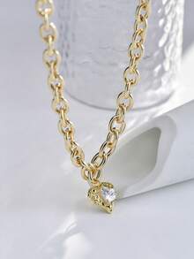 1pc Thick Chain Link Asymmetric Heart Pendant Necklace, Exquisite Luxurious Elegant Women's Necklace - Yellow Gold - View 5