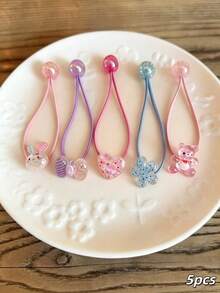 5pcs Girls Cute Versatile Glitter Cartoon Rabbit Bear Heart Braid Ponytail High Elastic Hair Ties Hair Bands - Multicolor - View 7