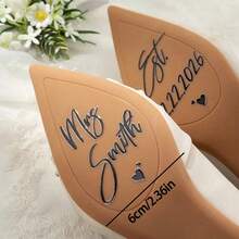 1/2/4pcs Personalized Waterproof Mrs Heart-Shaped Wedding Shoe Stickers, With Text And Date, Custom Glitter Name & Word Stickers, High Heel Shoe Decals, Bride Bridesmaid Wedding Anniversary Gift - Multicolor - View 9