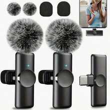 2.4G Wireless Clip-On Microphone Type-C Interface Plug And Play Ultra-Low Latency Built-In Noise Reduction Chip Suitable For Video Recording Interview Podcast Vlog 50mAh Rechargeable Battery - Black - View 2