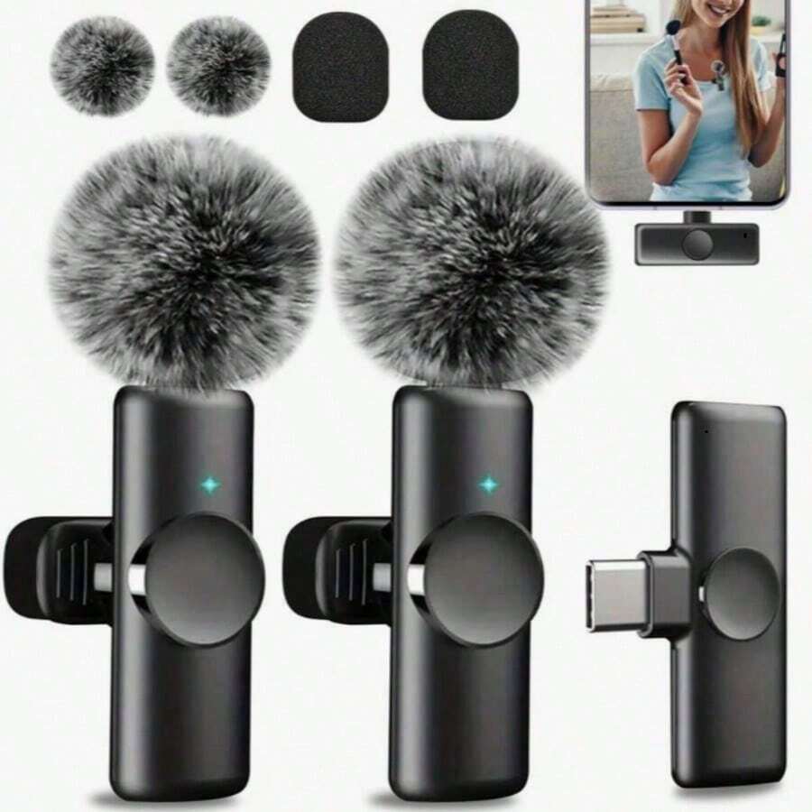2.4G Wireless Clip-On Microphone Type-C Interface Plug And Play Ultra-Low Latency Built-In Noise Reduction Chip Suitable For Video Recording Interview Podcast Vlog 50mAh Rechargeable Battery