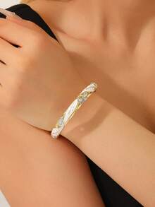 1件女士景泰蓝珐琅点滴油镀金手镯 - 白色 - 查看 2