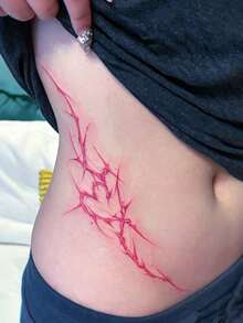 1 pieza Pegatina de tatuaje temporal con patrón de corazón espinoso estilo Y2K Millennium, diseño de tatuaje realista, adecuado para viajes, festivales de música, juegos, regalos de graduación, dura de 3 a 5 días - Rosa Fucsia - Ver 3