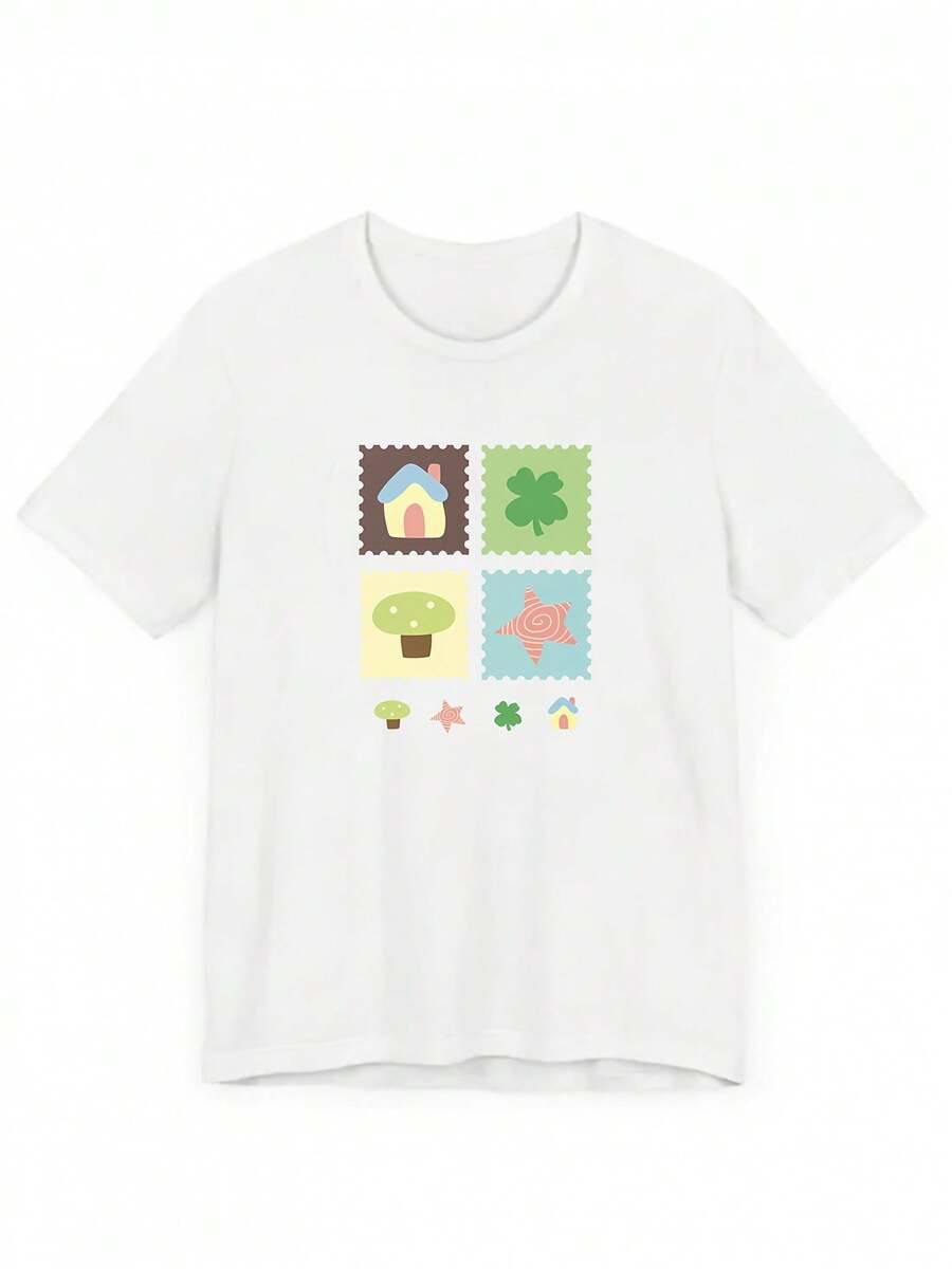Cute Y2K Summer Top. 1pac. Cute Y2K Summer Top. 100% Cotton. Women's 'Shh' Cute Print T-Shirt - Short Sleeves, Round Neck, Soft And Comfortable Casual Top, With A Cute Cartoon Print, Perfect For Spring/Summer. Ideal For A Casual Look. - 白色 - 查看 1