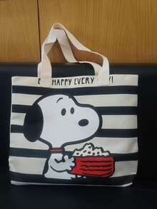 SNOOPY 1个史努比条纹帆布手提袋，大容量通勤休闲旅行手提包，可爱百搭的礼物，适合学生、返校、生日、情人节、母亲节等场合。 - A - 查看 14