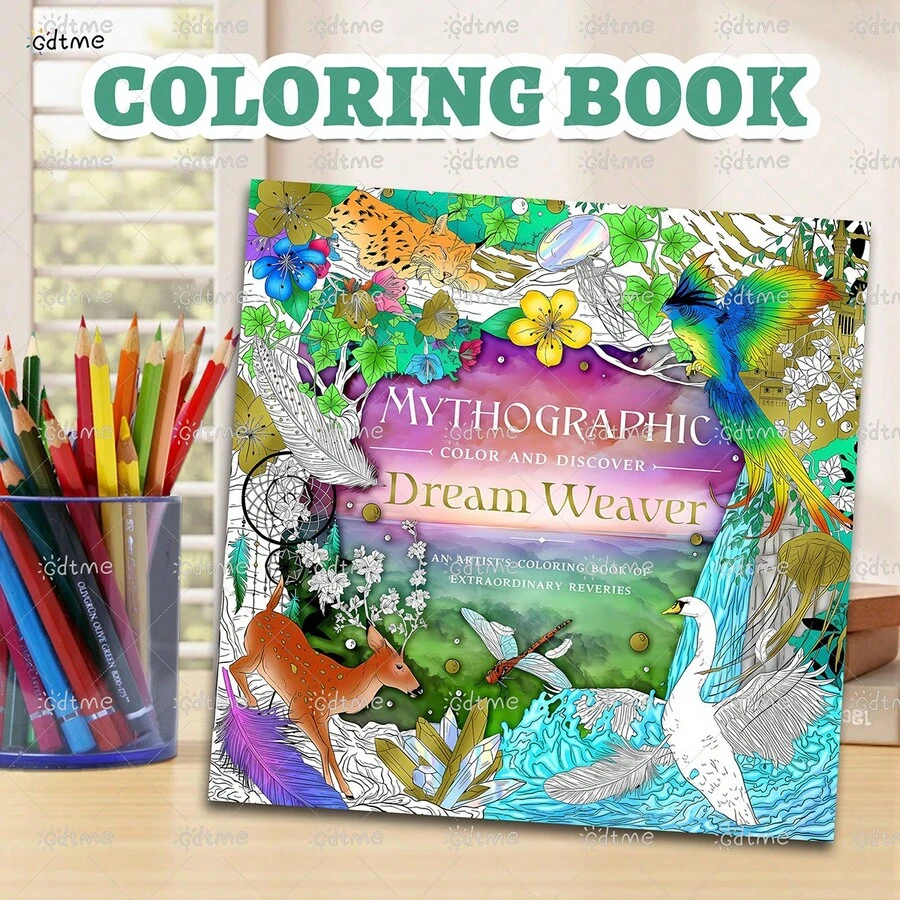 Whimsical "Mythographic Dream Weaver" Adult Coloring Book,7.9x7.9 Inch For Nature Lovers,Packed With Magical Animals & Dreamcatcher Art,Soothing Stress Relief,Ideal Self-Care & Holiday Present