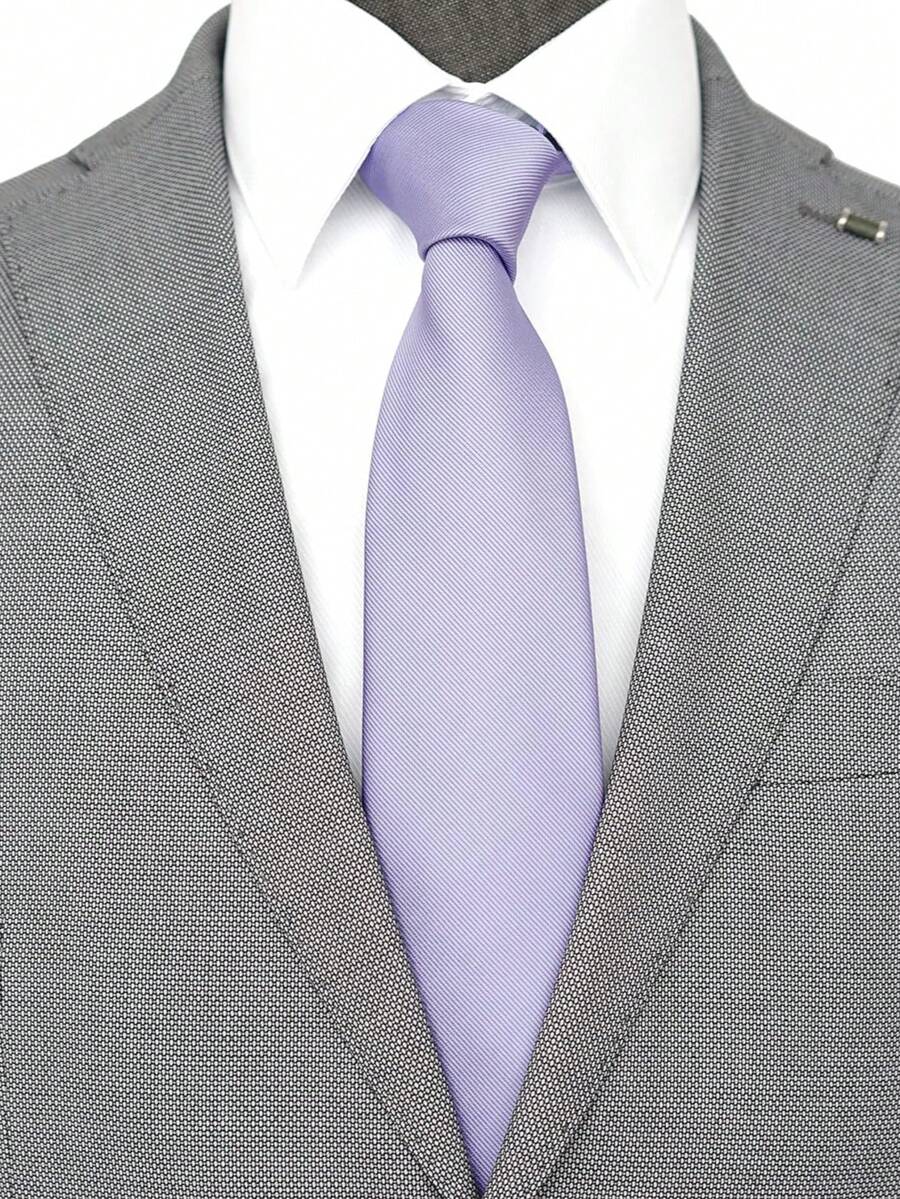 1 pieza Corbata delgada de hombre a rayas de color púrpura claro con textura (5cm), adecuada para la escuela, el traje, el transporte y el uso diario - Morado claro - Ver 1