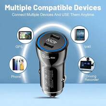 40W 雙 PD 快充車用充電器，USB Type-C 快充 3.0 車用點菸器手機轉接頭，[40W 雙車用充電器] 40W 雙 PD 車用充電器附 USB Type-C 快充，快充 3.0 | 便攜式旅行充電器，雙埠充電器，車用點菸器轉接頭適用於旅行和居家使用，40W USB-C 車用快充充電器，雙埠 PD3.0 Type-C 車用充電器插頭 | 相容於 16 15 14 13 12 Pro Max S24/S23/22 Pixel 9 8 Pro - 均碼 - 查看 6