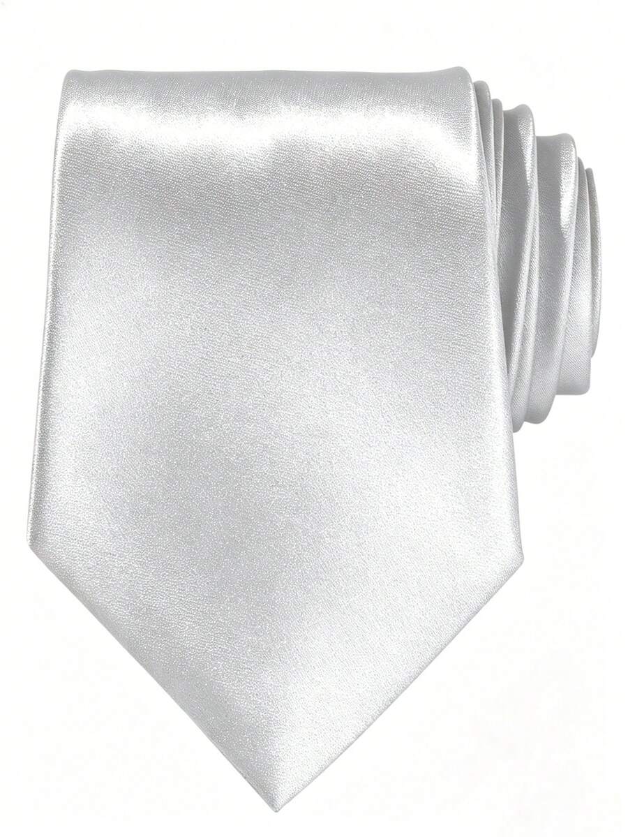 1PC Men's Solid Pink Fine Striped Textured Lightweight Hand-Tied Necktie, Suitable For Wedding, Daily, School, Party, Date - Silver - View 1