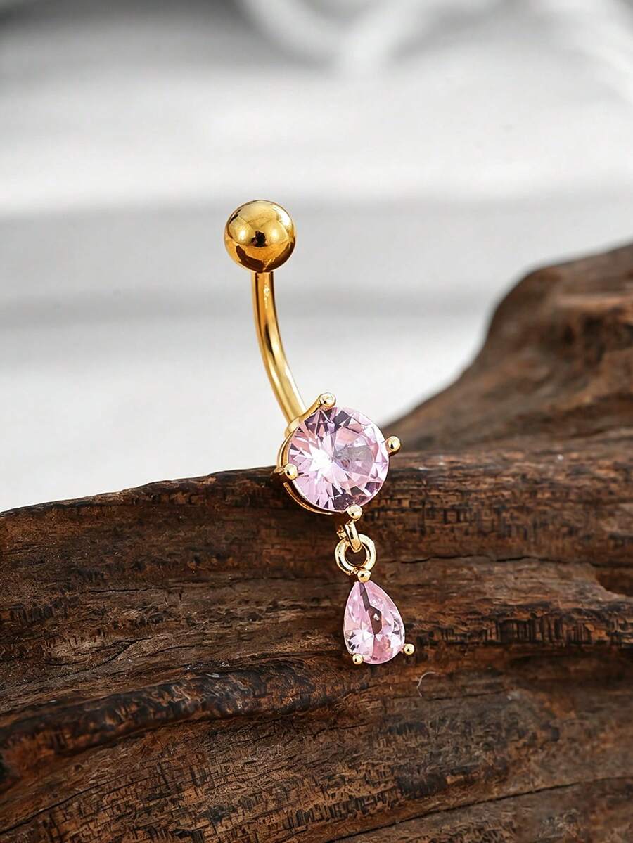 1 pieza Anillo de ombligo de acero inoxidable con incrustación de gota de agua linda, adecuado para perforación del ombligo de mujeres, joyería para festivales - pequeñas gotas de agua - Ver 1