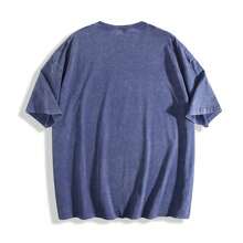 1Pcs 230G Soft Washed Batik Cotton Moon And Stars Vintage Fashion Unisex Loose Mens Womens Summer Beach Vacation Holiday Gift Casual Graphic Tops - 藍色 - 查看 3